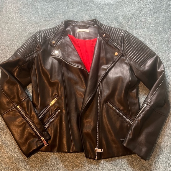 Black faux Leather Jacket with Red Lining - Picture 1 of 1